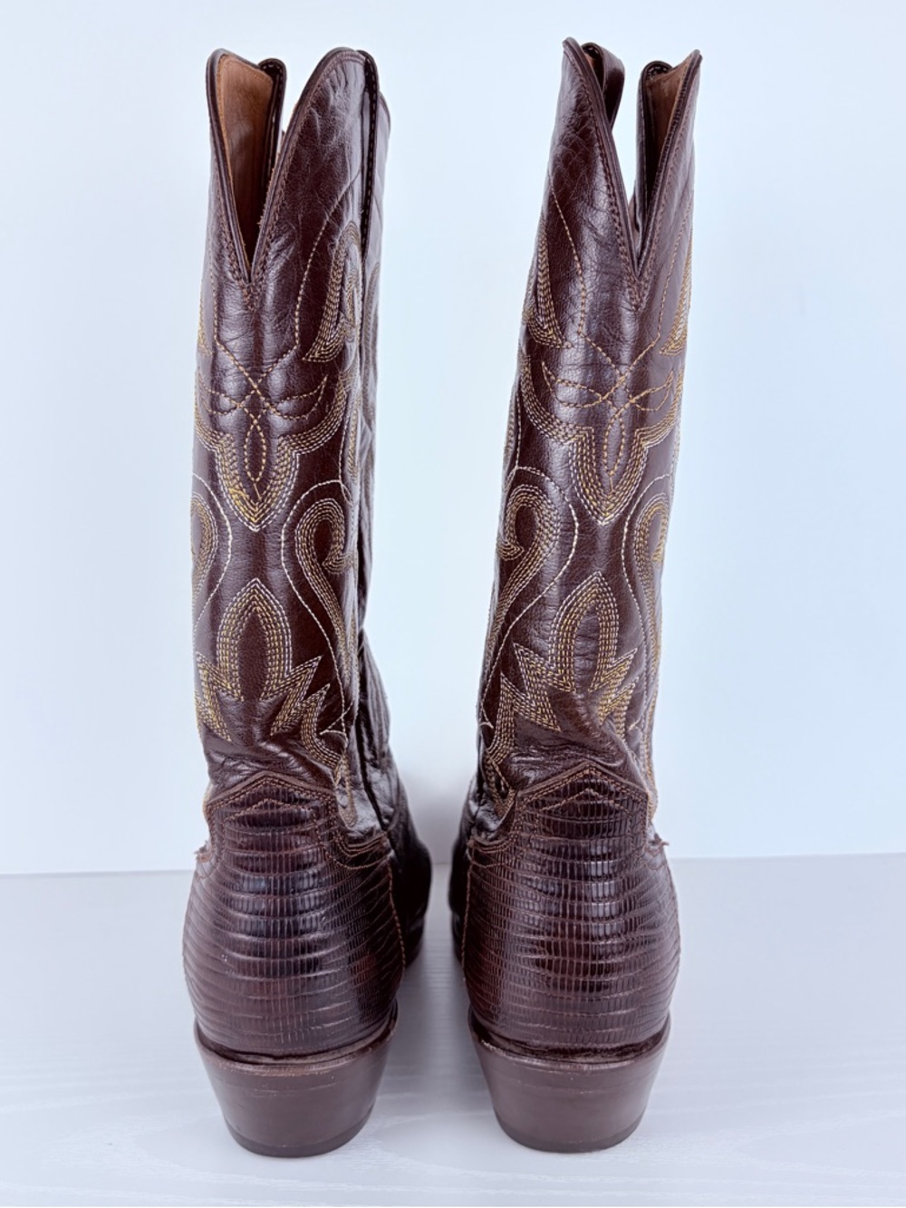 Ferrini Lizard Snip Toe Cowboy Boots Leather Brown Rodeo Boho 8.5 B - Picture 5 of 12